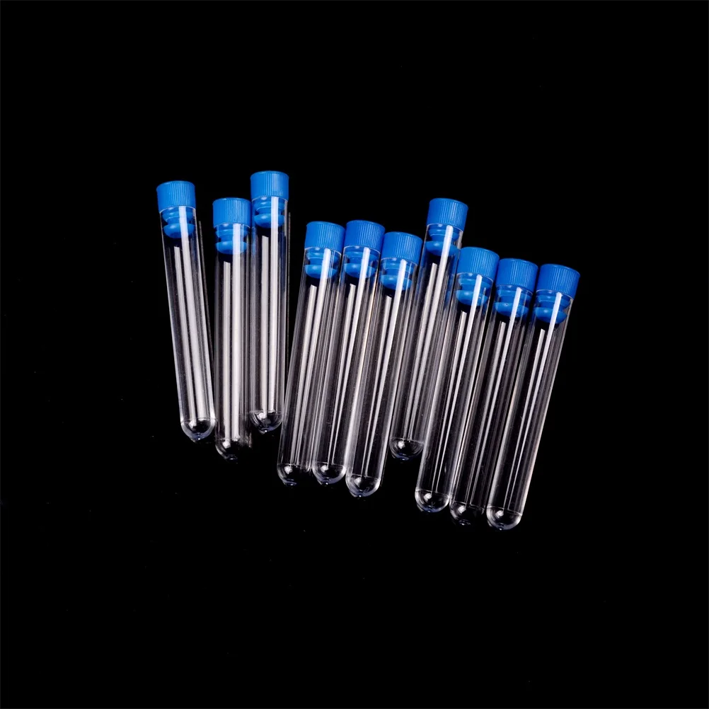 

Disposable 10pcs 12*75mm Plastic Transparent Chemistry Test Tubes Rimless With Caps School Lab Supplies