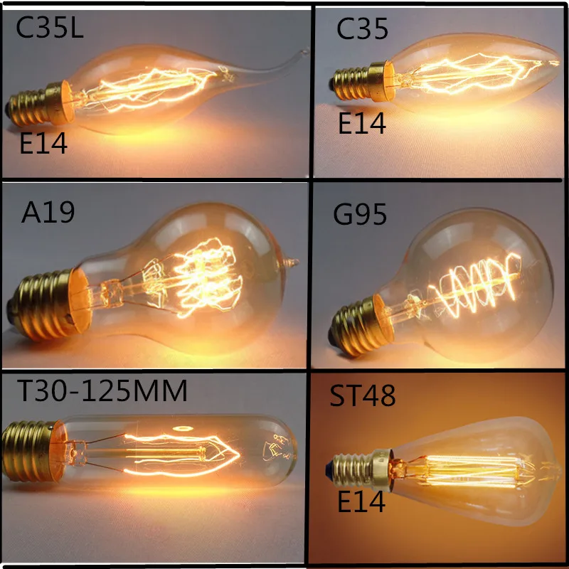 Купить за 9 бесплатная 1> Edison ЛАМПЫ E27 40 Вт 60 Вт 220 В 110 В ST64 A19 T45 A19 ST48 накаливания СВЕТА ампулы Винтаж лампа для декора