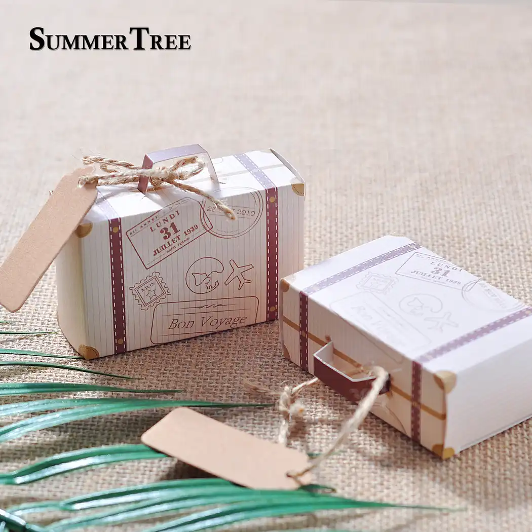 Boite A Bonbons En Valise 100 Pieces Sacs Cadeaux De Mariage Bonbonniere Decoration De Fete Avec Theme De Voyage Anniversaire Fete Prenatale Aliexpress