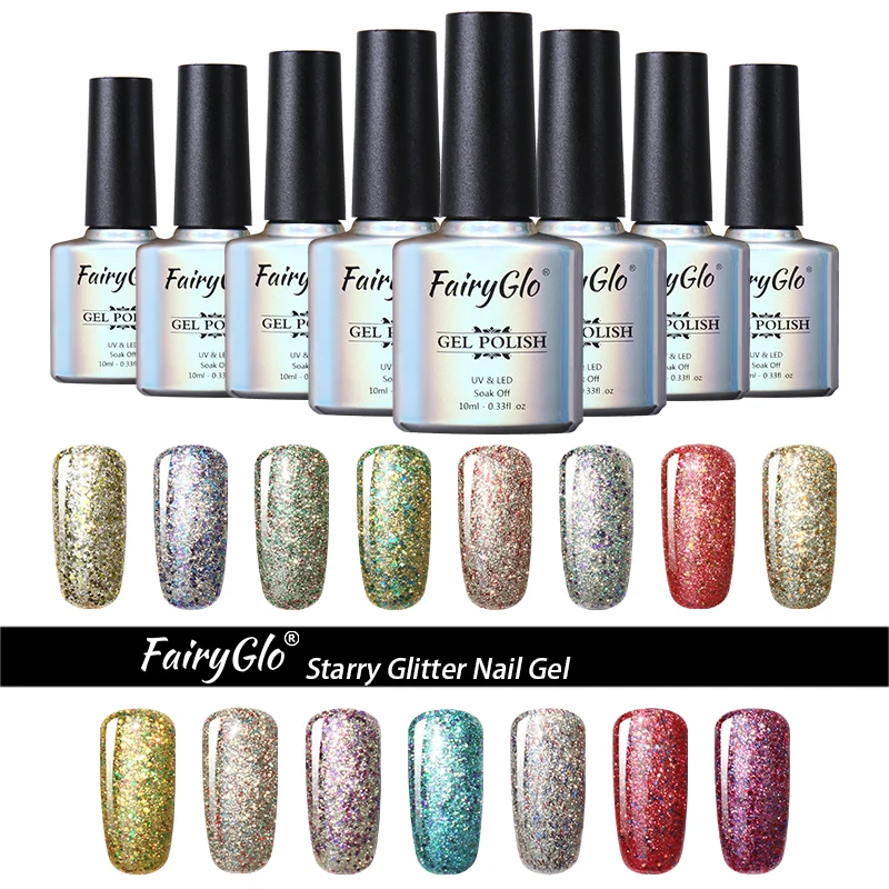 

FairyGlo 10ML Glitter Nail Gel Bling Hybrid Varnish UV LED Gel Nail Polish Paint Gellak Lucky Lacquer Stamping Gelpolish Lucky