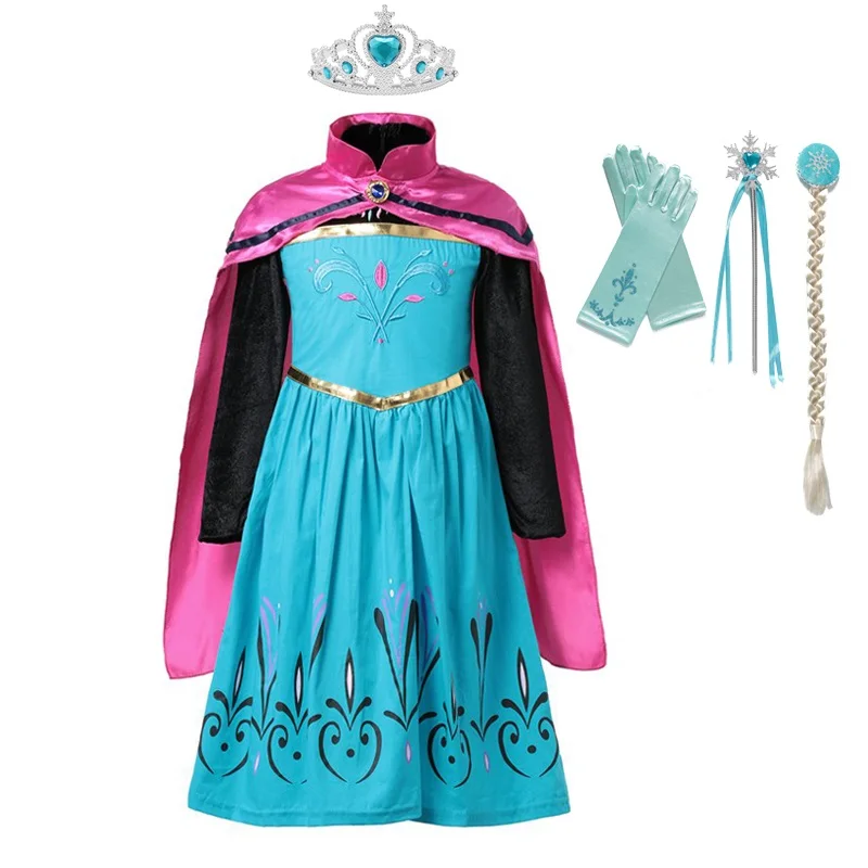 Girls Ana Elza Dress up Fancy Costume Children Snow Queen Princess Party Gown with Cloak Kids Birthday Cosplay Costume Clothing baby girl skirt apparel Dresses