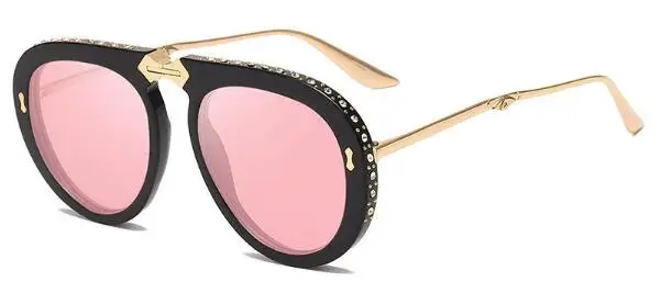 bright black pink Горный хрусталь пилот складные солнцезащитные очки мода женские очки Роскошные брендовые дизайнерские темные очки ретро сексуальные большие солнцезащитные очки Lunette - Цвет линз: bright black pink