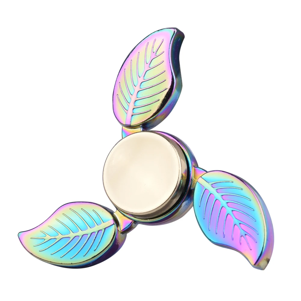 

EDC Tri Fidget Hand Spinner Leaf Shape Zinc Alloy Focus Gyro ADHD Autism Rainbow Finger Spinner Toy with Metal Box