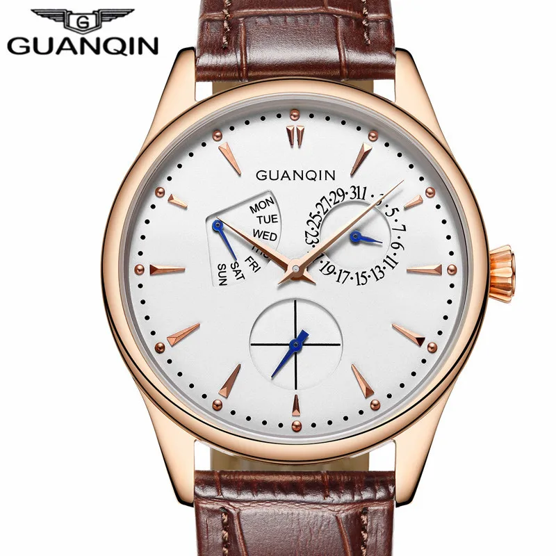 

2020 Brand Watch GUANQIN Watch Men, New Quartz Watch With Leather Strap Week Date Waterproof Clock Men Erkek Kol Saati