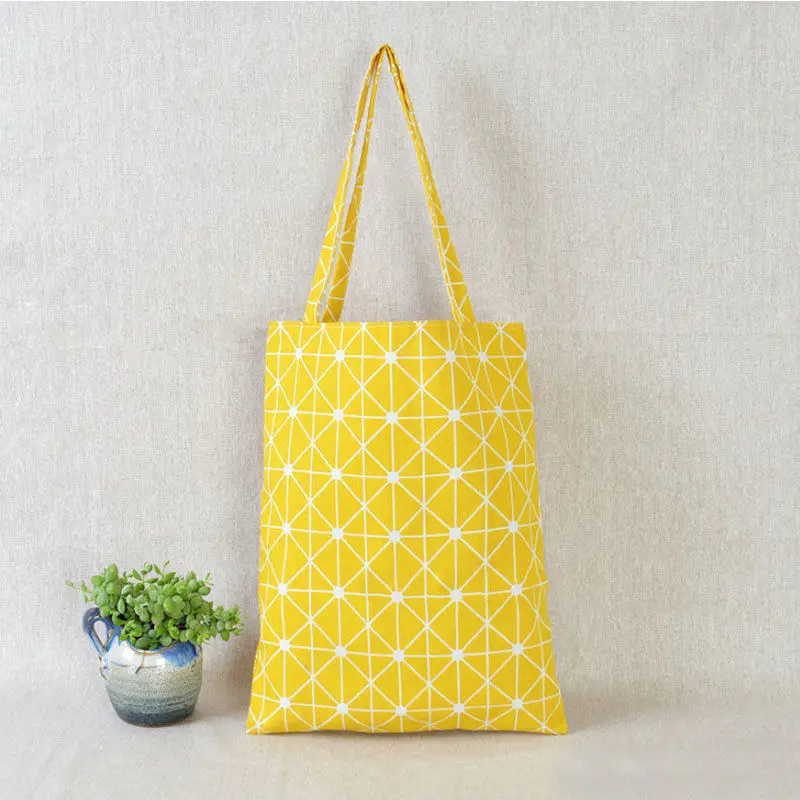 Новинка, женская льняная хлопковая эко многоразовая сумка через плечо для покупок, холщовая сумочка, сумка, тоут, сумки - Цвет: Цвет: желтый