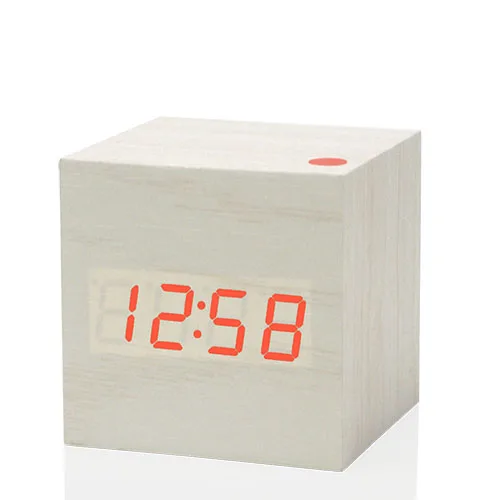 Multicolor Cube LED Wooden Alarm Clock Modern Sound Control Square