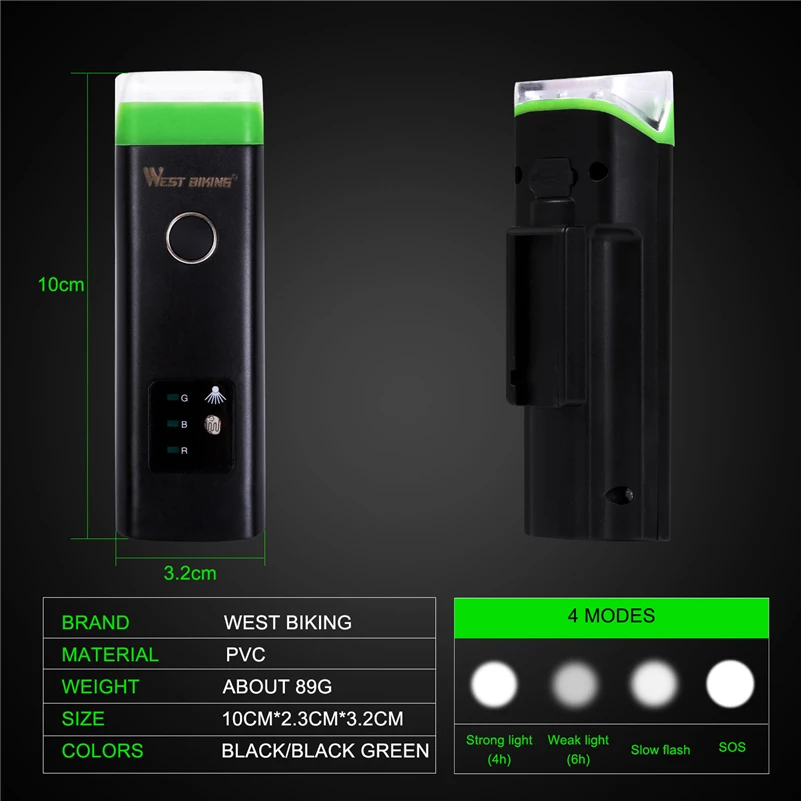 Excellent WEST BIKING Front Bicycle Light USB Rechargeable Waterproof LED Bike Torch Cycling Headlight Climbing Safety Flashlight Lamps 5