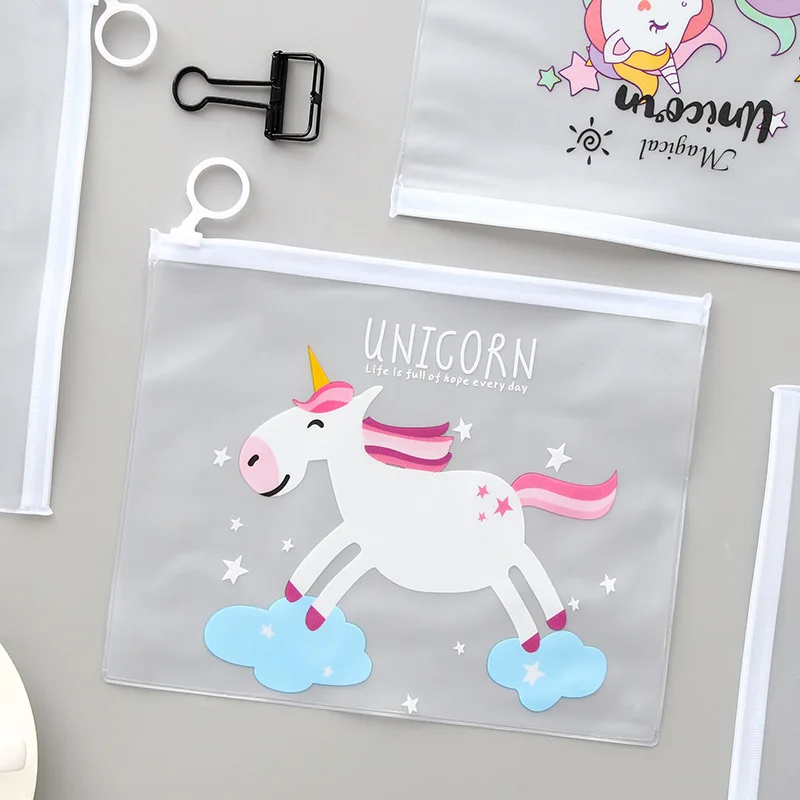 

2Pcs 21*17 cm Fashion Creative Novelty Cute File Folder Unicorn Cartoon PVC Document Bag File Folder Stationery Organizer Bag