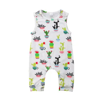 

Infant Baby Clothes Sleeveless Cartoon Cactus Romper White Overall Jumpsuit Bebe Girls Clothes 1-3y