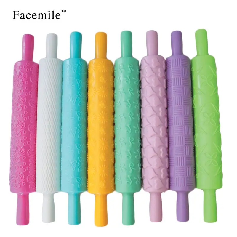 8pcs/set Colourful Plastic Embossed Textured Patterned Fondant Rolling