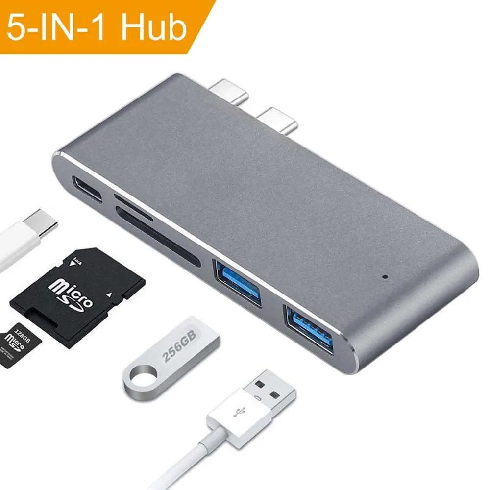 Usb-концентратор C двойной адаптер Leadzoe Type с 1 зарядным портом и разъемом SD/Micro SD/TF