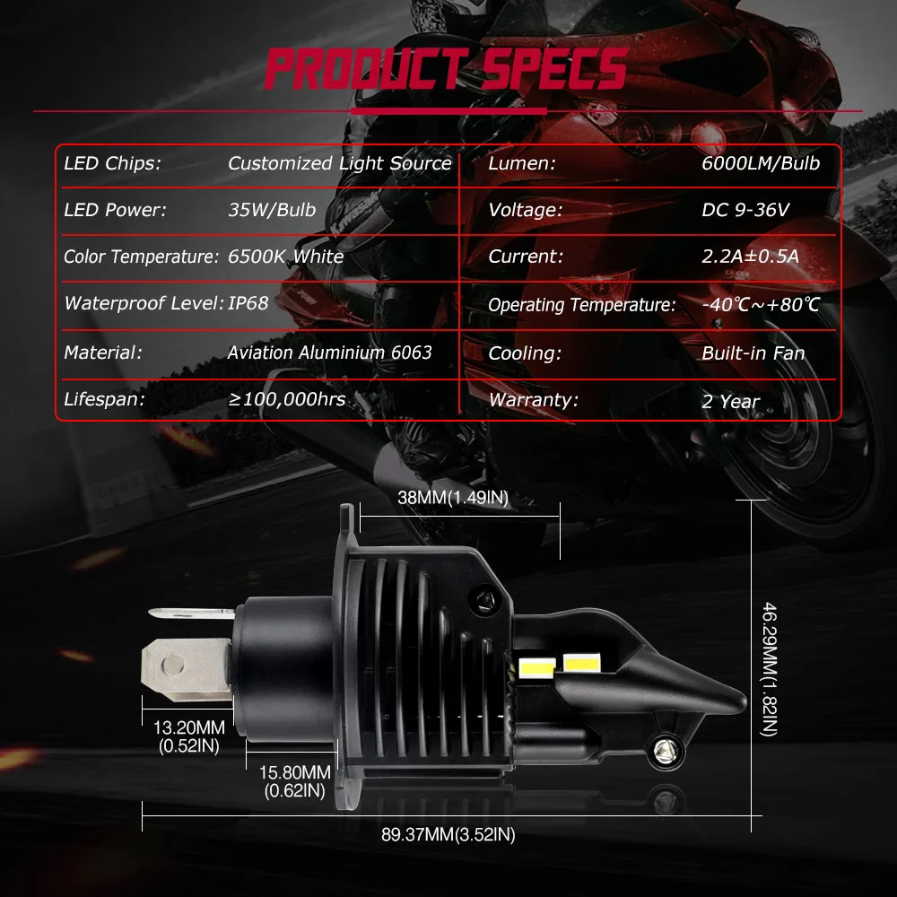 Novsight 6000лм 6500 к белый 9 В Высокая яркость h4 светодиодный лампы для moto rcycle все-в-одном дизайн мини размер мото светодиодный фары