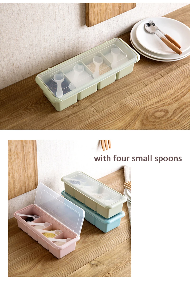 LIYIMENG Seasoning Jar Set Kitchen Four Grid Condiment Box Cruet Salt Pepper Shakers Seasoning Box Condiment Bottle B4