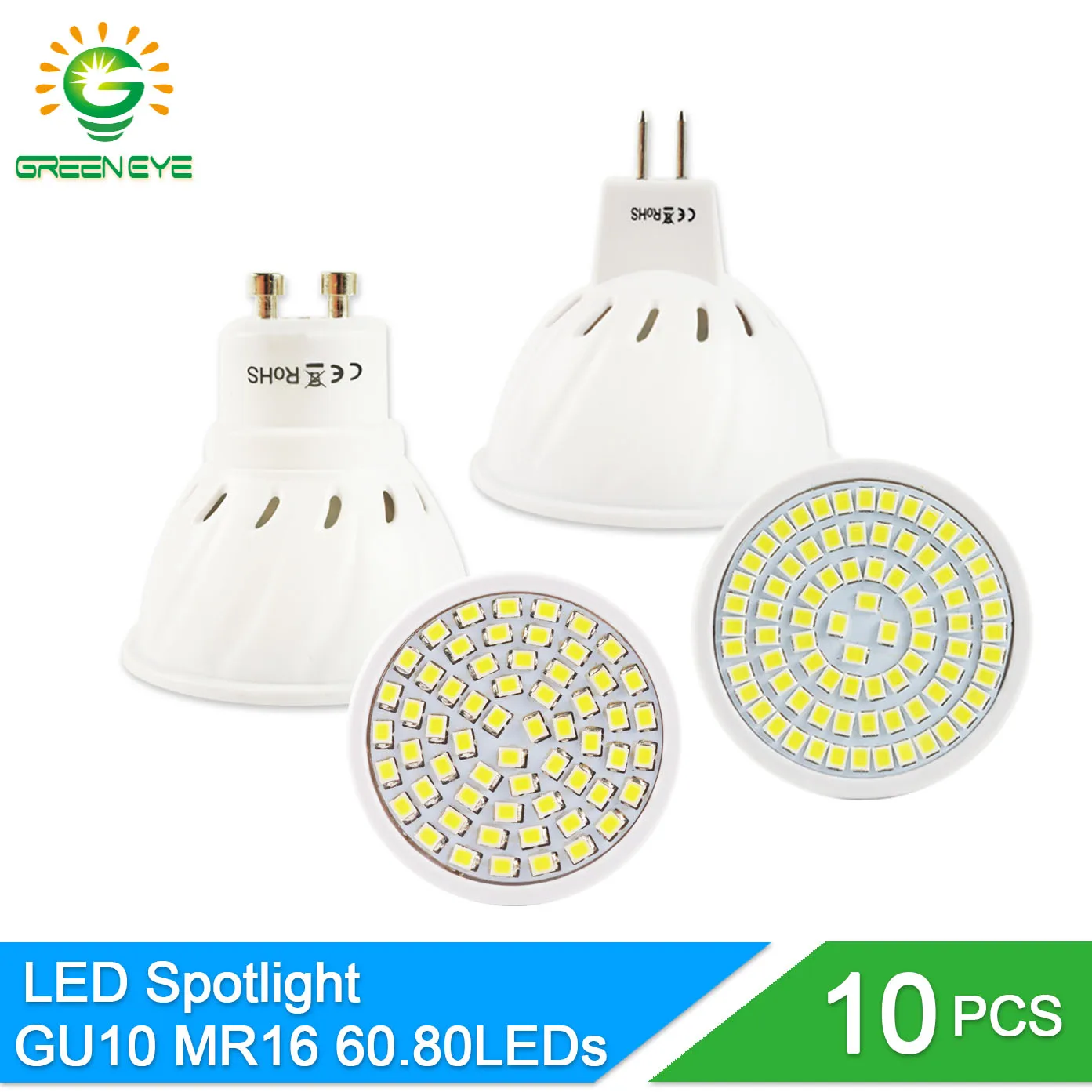 GreenEye 10 шт. 60/80 SMD2835 Светодиодный точечный светильник Gu10 Mr16 E27 AC 110V 220V DC 12V