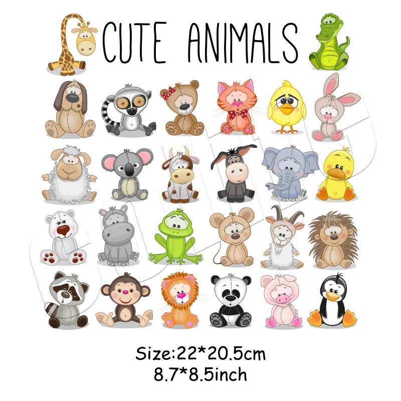 22x21.5cm Cartoon Animal Set Patches DIY Accessory Heat Transfer Stickers For Clothing Easy Print By Household Irons - Цвет: 22x21.5cm