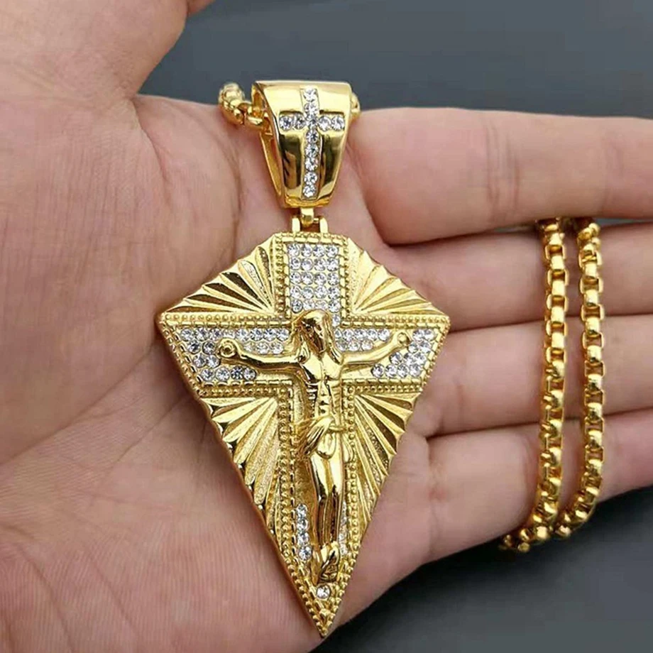 Men's Necklace Big Jesus Cross Pendant 