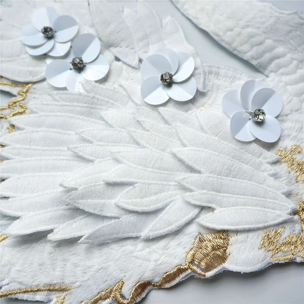 Черный Белый лебедь 3D перо цветы горный хрусталь вышитые ткани аппликации вышивать на пачках для свадебного платья DIY украшения