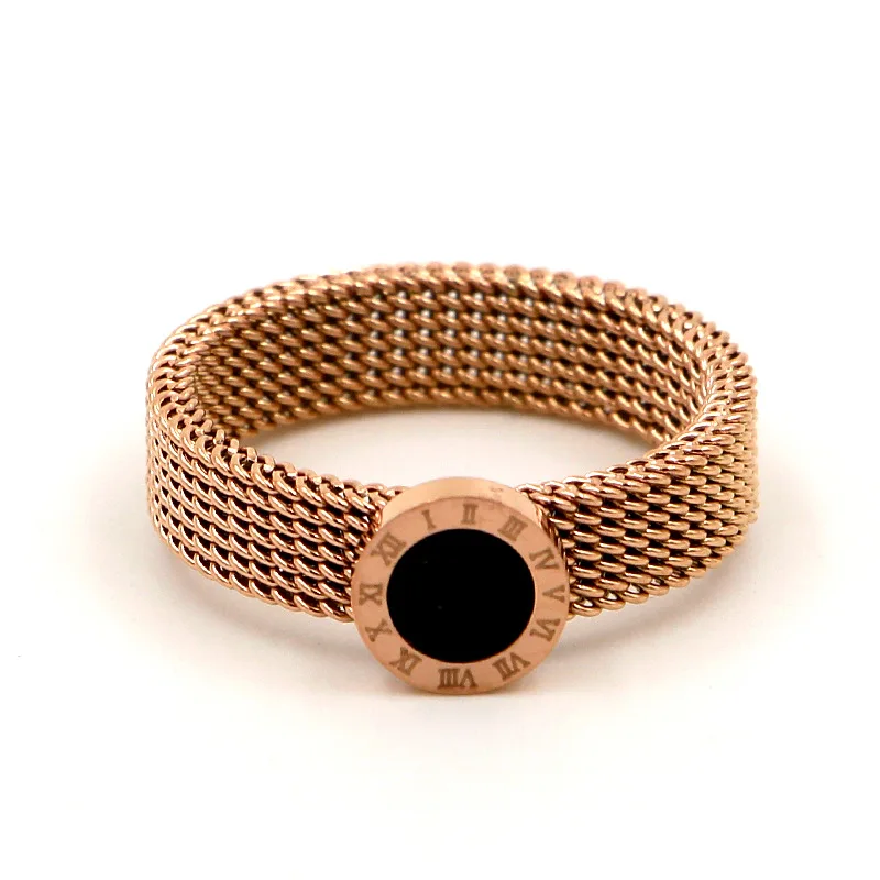 

Fashion Roman Number Round Rings Rose Gold Color Stainless Steel Mesh Chain Ring for Women Jewelry