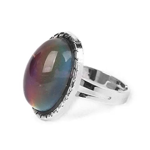 

DreamBell Women Silver Color Vintage Retro 70s Oval Mood Color Changeable Emotion Feeling Adjustable Ring