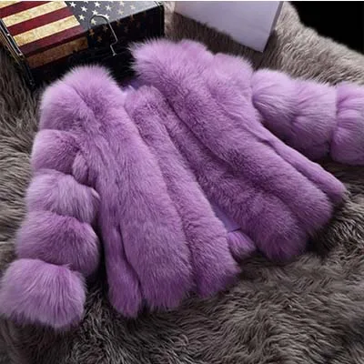 Lavender Зимние теплые Шубы из искусственного лисьего меха для женщин короткое розовое меховое плюшевое пальто Модная уличная пушистая шуба из искусственного меха для женщин 3XL - Цвет: Lavender