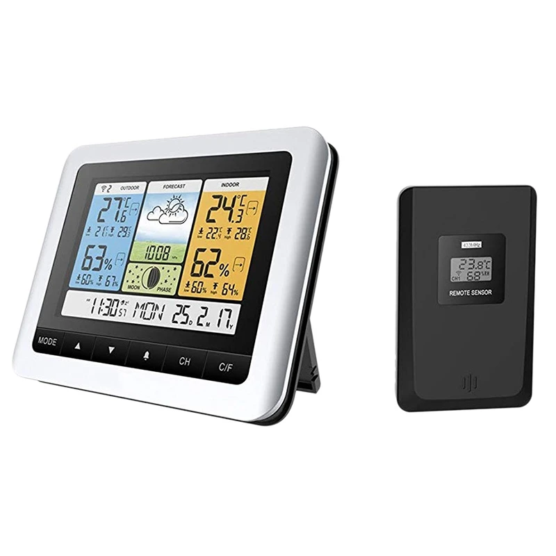 

Digital Weather Station Wireless Color Forecast In/Outdoor Temperature Humidity Sensor Alarm Clock Barometer Thermometer With