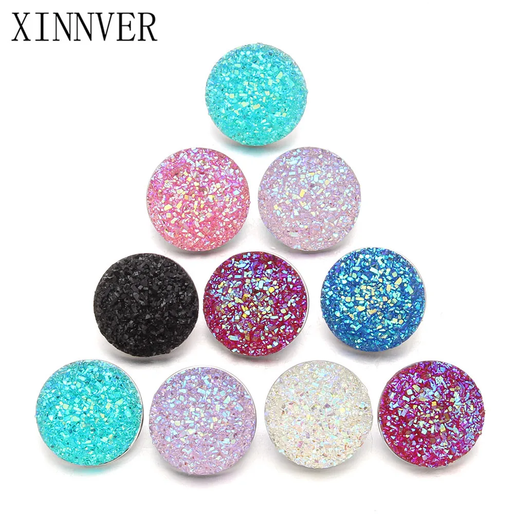 

10pcs/lot Mixed Color Alloy Sequins Resin 18mm Snaps Buttons Fit Xinnver Snap Bracelets DIY Fashion Snap Jewelry Findings