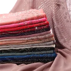 Новый Стиль Роскошный пузырьковый шифоновый шарф с алмазным ристоном мусульманский хиджаб тюрбан головной убор сплошной цвет мерцающие