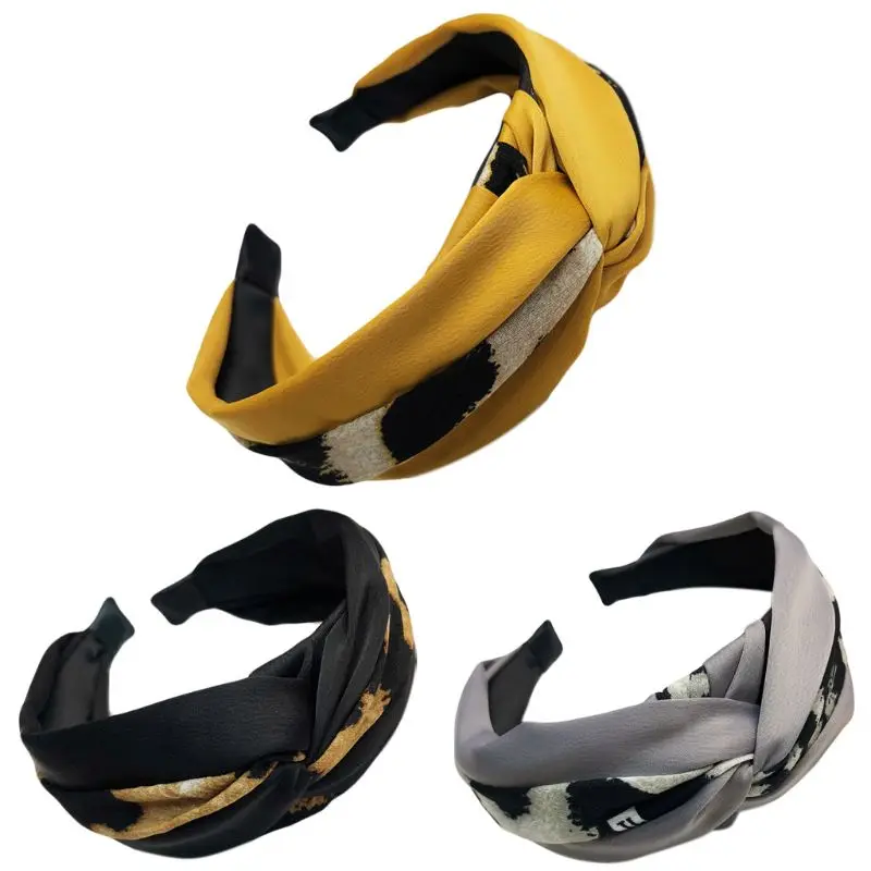 

1PC Womens Vintage Twisted Headband Leopard Patchwork Wide Hair Hoop Retro Ruched Elastic Headwear Female Hair Accessory