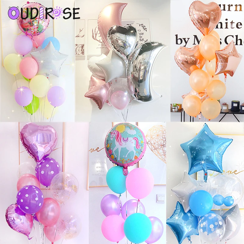 

OUDIROSE Birthday Balloon Set Silver Moon Pineapple Flamingo Foil Balloon Wedding Decorat Happy Birthday Party Supplies Globos