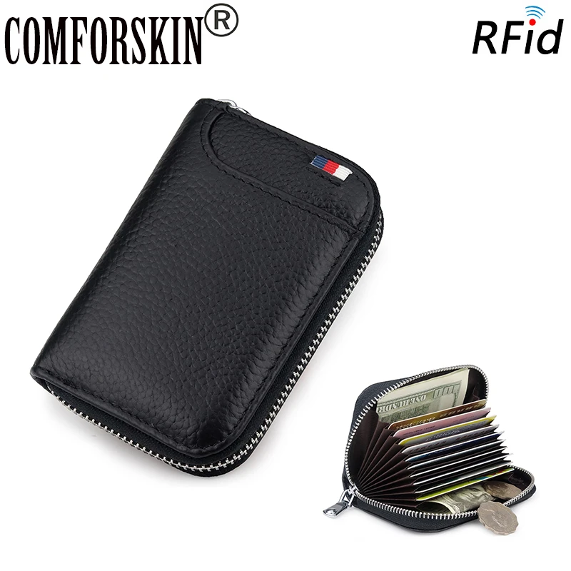 

COMFORSKIN Premium 100% Cowhide Leather RFID Protection Card Wallet New Arrivals Large Capacity Business Card Holders Card Case