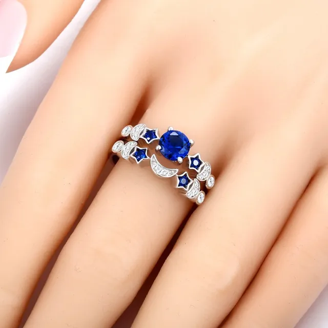 Blue Rhinestone Ring Set Silver Fashion Jewelry Womens Accessories Blue Rhinestone Ring Set Silver Fashion Jewelry Womens Accessories Star Moon Wedding Rings Pair With Engagement
