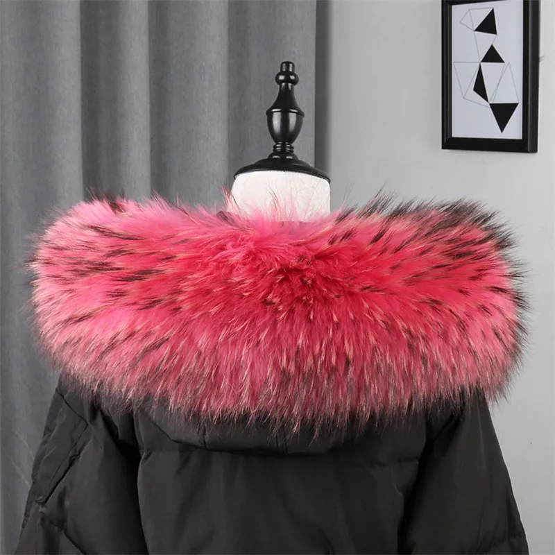 

Genuine Natural 100% Real Raccoon Fur Collar Winter Women Coat Hooded Large Warm Fur Scarves Shawl Raccoon Fur Collar Wrap Cape