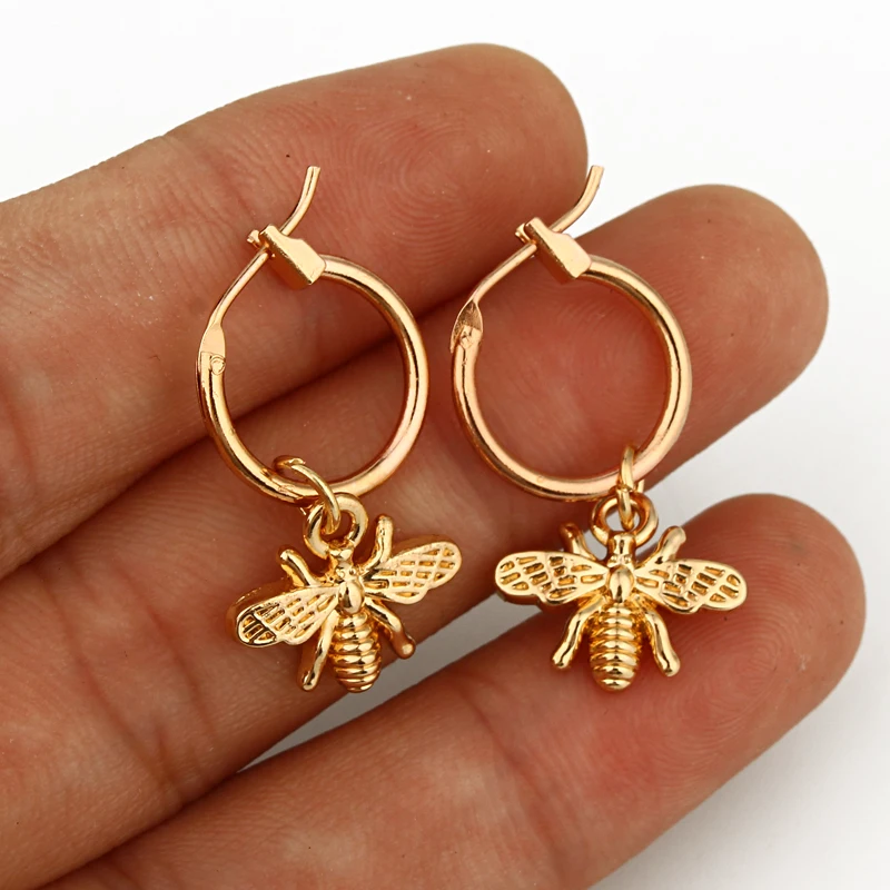 1Pair European Stereoscopic Trend Cute Bee Hoop Earrings With Pendant Gold Silver Color Lovely Fashion Earrings Jewelry E542-T2 - Image 5