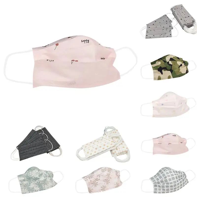 50PCS Simple Printed Disposable Mask Three-Layer Dust-Proof And Anti-Fog Mask Breathable Non-Woven Face Mask For Outdoor Travel
