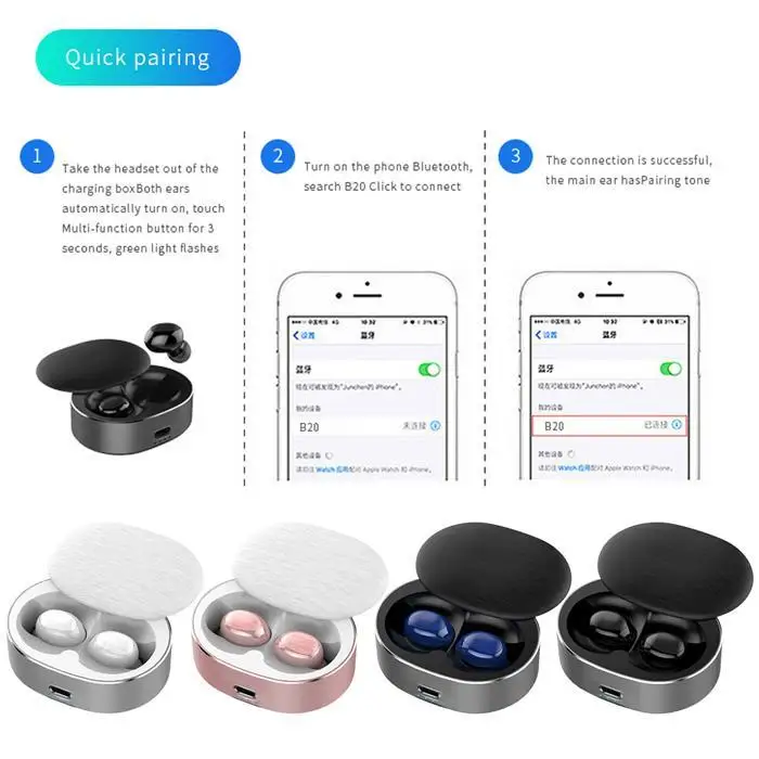 Беспроводной мини Bluetooth стерео, бинауральный в ухо тренажерный зал, Повседневная и т. д. наушники набор около 3 часов с зарядным устройством