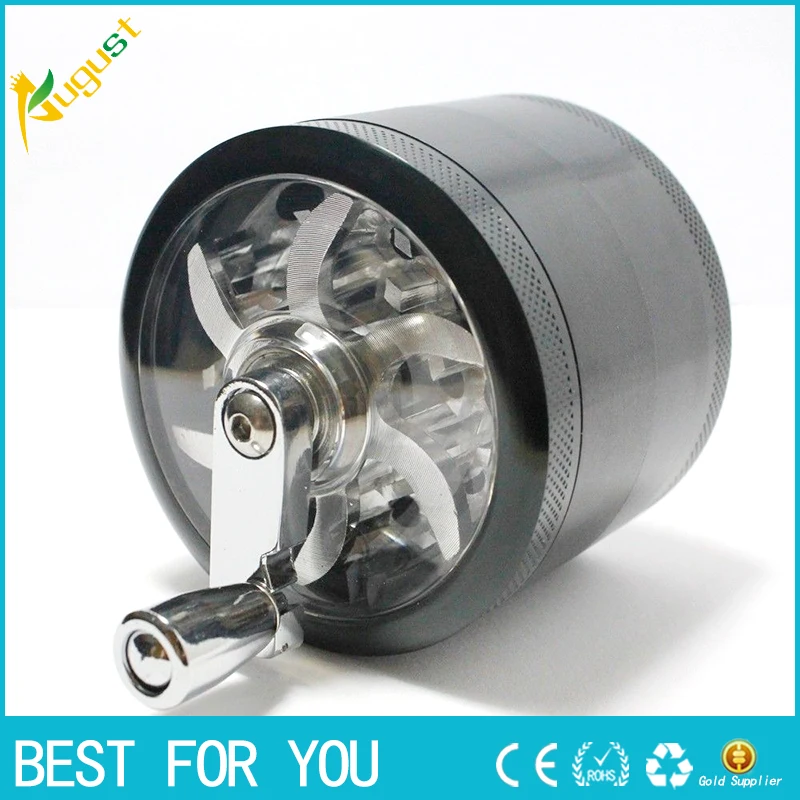 

1pc Creative 4-layer Aluminum Hand Crank Herbal Herb Tobacco Grinder Smoke weed Grinders for men and women cutting cigarette