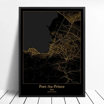 

Port Au Prince Haiti city map Black and Gold City Map Modern City Canvas Art Print Wall Pictures for Living Room No Frame