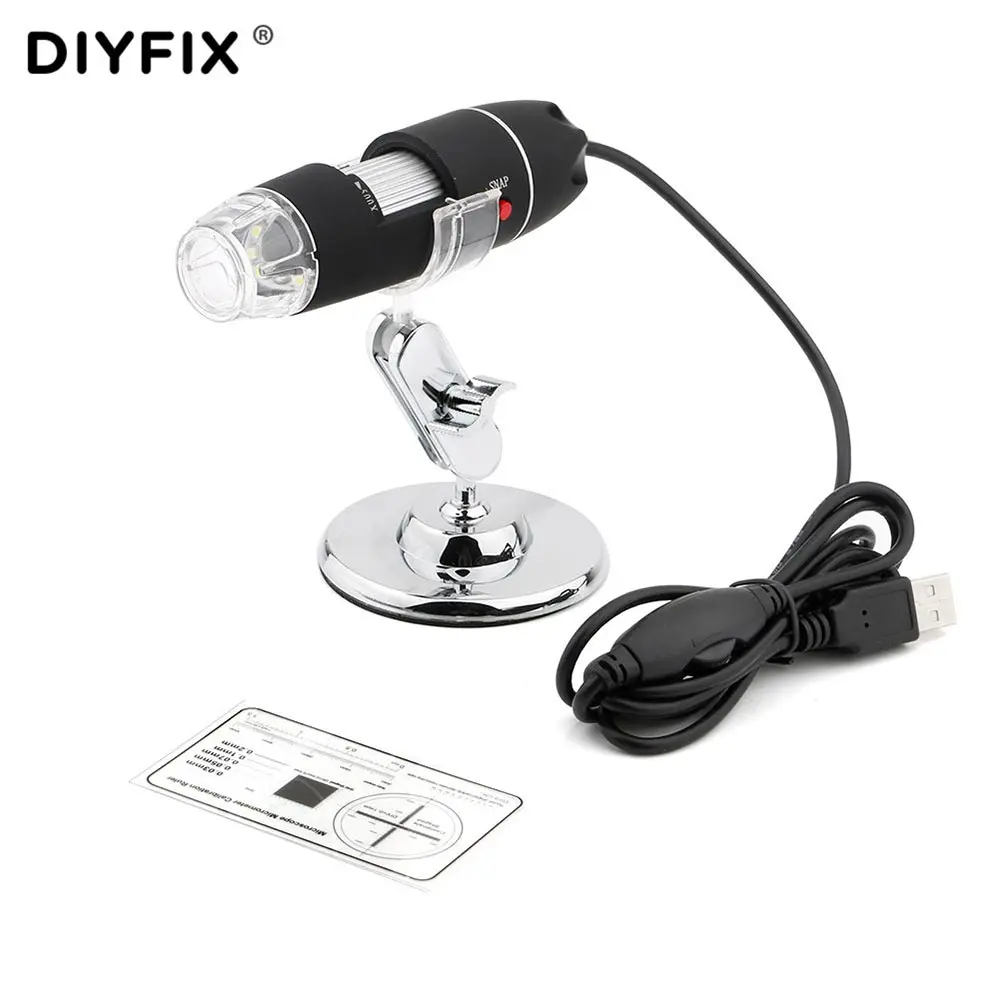 DIYFIX электронный 8 светодиодный 1000X/500X USB цифровой микроскоп Эндоскоп камера увеличительная Лупа с регулируемой металлической подставкой