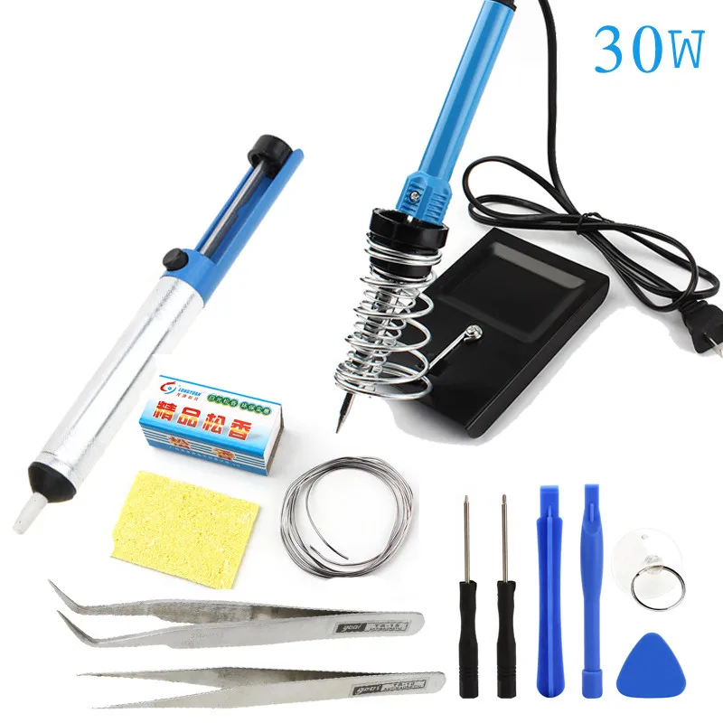 Electric Soldering Starter Tool Kit Set With Iron Stand Desoldering Pump Including Tweezers