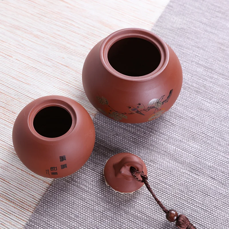 Preise Yixing Lila Ton Tee Vorratsglas Hand Gemalt Kürbis Form Doppelschicht Dichtung Caddy Kanister Kaffeebohnen Caddies Kunst Dekoration