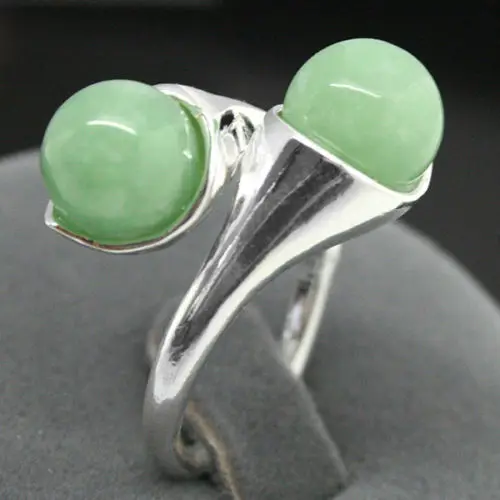 

New Design two 8mm Blue Light Green stone bead 925 Sterling Silver Ring 7/8/9/10