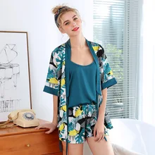 CEARPION женская ночная рубашка наборы из 3 предметов женское платье рубашка короткие наборы соблазнительное кимоно Ночной халат атласная Домашняя одежда Пижама для отдыха