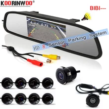 Koorinwoo parktronic hd cpu sensores de estacionamento 8 buzzer frente câmera visão traseira do carro espelho monitor círculo detector reverso 12v