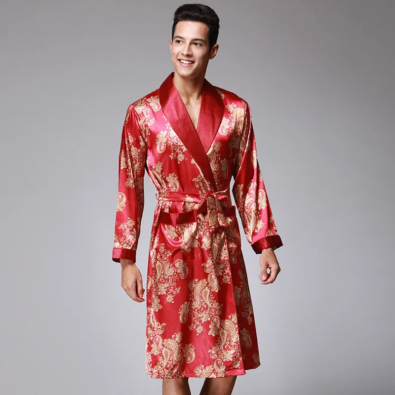 Luxurious Mens Bathrobe 2018 Brand Robes Faux Silk Men's Sleepwear