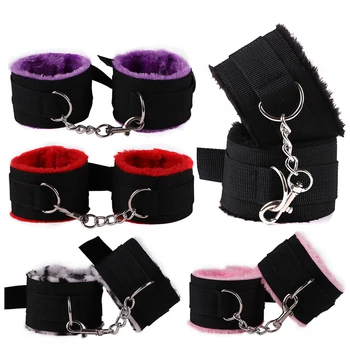 

Pretend Play Adjustable Nylon Plush HandCuffs Ankle Cuff Police Role Cosplay Tools Police Bondage SexToy For Women Tricky props