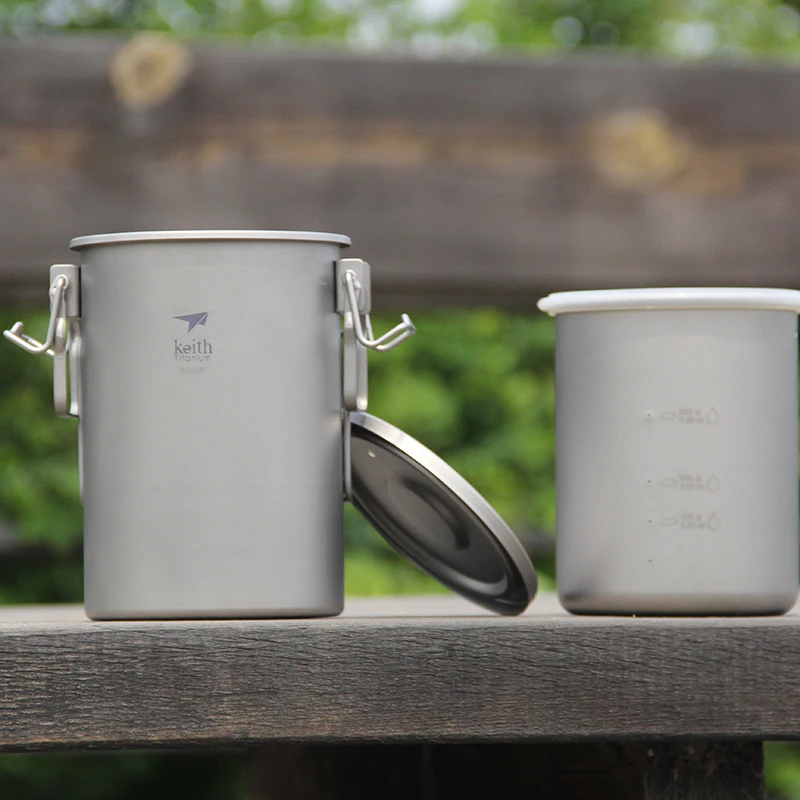 Keith 900ML Ti6300 Titanium Tea Cup  Camping Titanium  Cooking Container With Foldable Handle  Outdoor Tableware