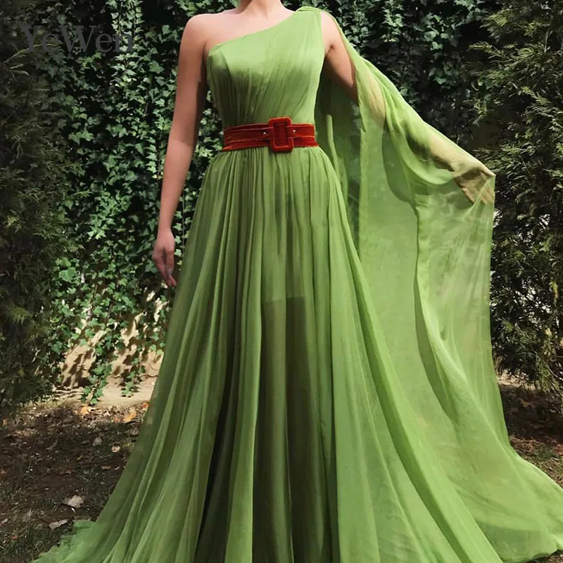 

2019 Green Robe De Soiree Evening Dress Sexy Fashion One Shoulder Special Occasion Dresses Formal Party Evening Dress Arabic