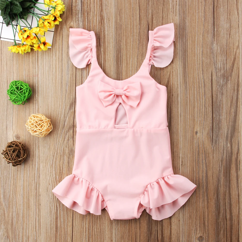 Cute Toddler Kids Girls Bikini Summer Flare Sleeve Bowknot Swimwear Bathing Swimsuit Swimming Costume