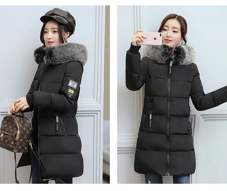 Модная женская зимняя куртка с меховым воротником, теплое Женское зимнее пальто с капюшоном, длинная парка, верхняя одежда, Camperas