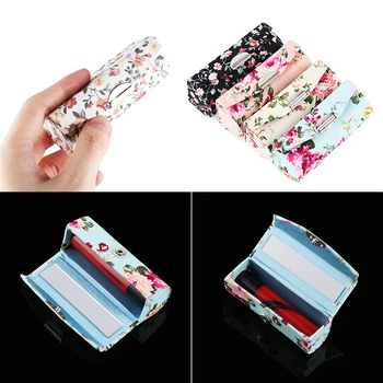 

1Pc Fashion Lipstick Case Retro Embroidered Flower Designs With Mirror Packaging Lip Gloss Box Jewelry Packaging Storage Box